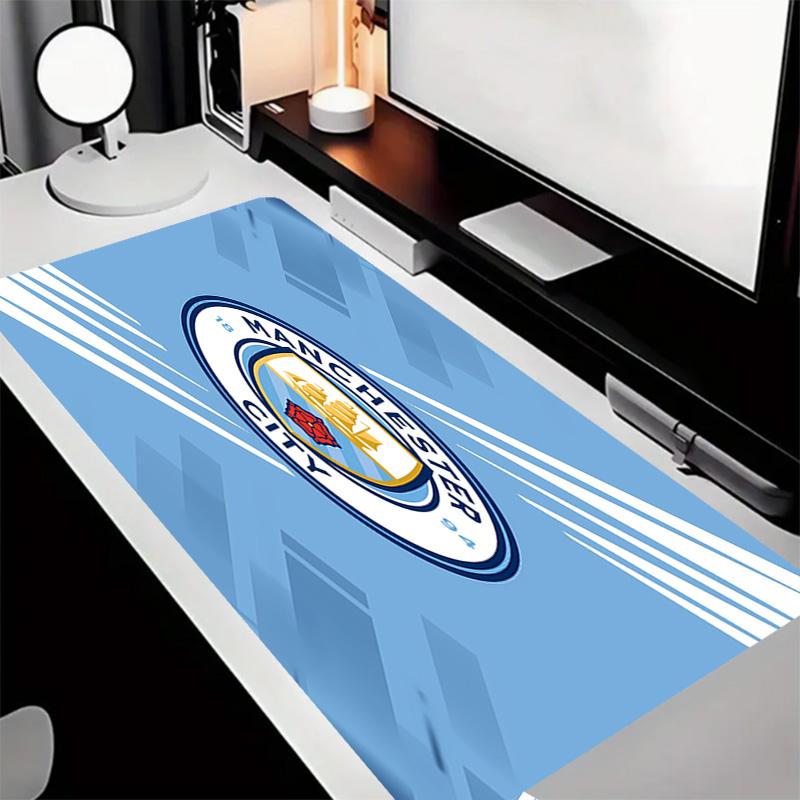 Manchester City Fußballclub Thema Premium Rutschfestes Mauspadd mit Genähten Kanten, Strapazierfähiges Gummi-Material, für Schreibtisch & Gaming Tolle Geschenke