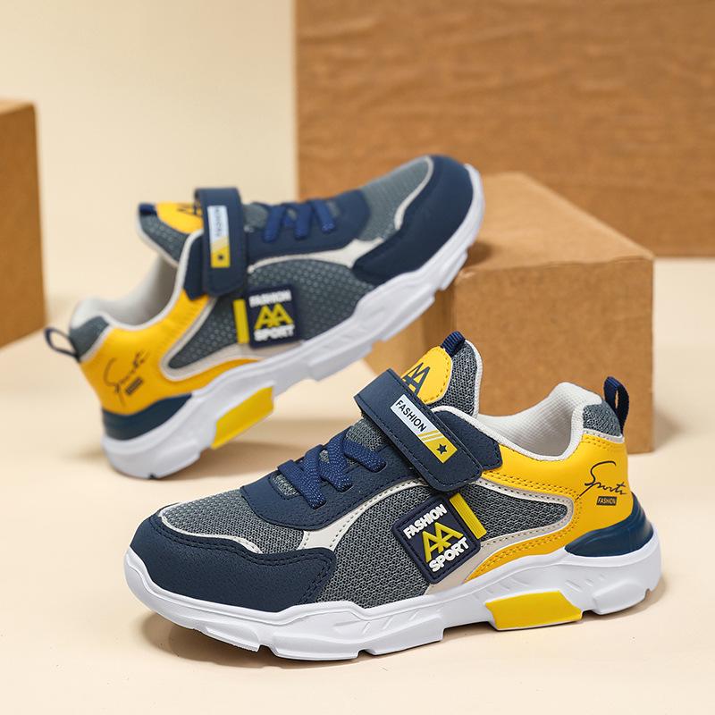 

Детские кроссовки из дышащей сетки и кожи - Легкие и модные для мальчиков 35