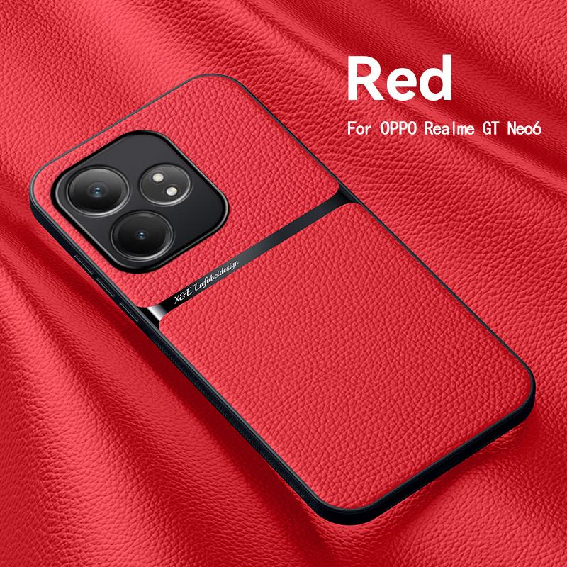 For OPPO Realme GT Neo 6 GT Neo 6se GT 6 Leather Texture Built-in Magnetic TPU Soft Edge Anti-drop Anti-fingerprint Phone Case