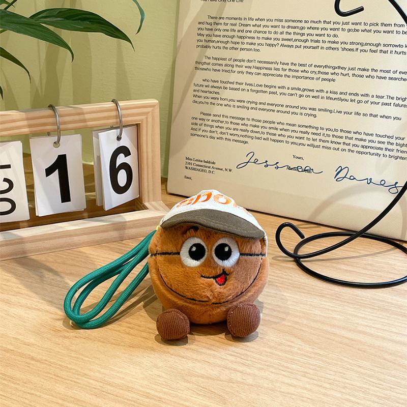 Cute Sports Ball Plush Keychain Kawaii Soccer Basketball Tennis Doll Pendant With Lanyard For Bag Decoration Accessory Gift
