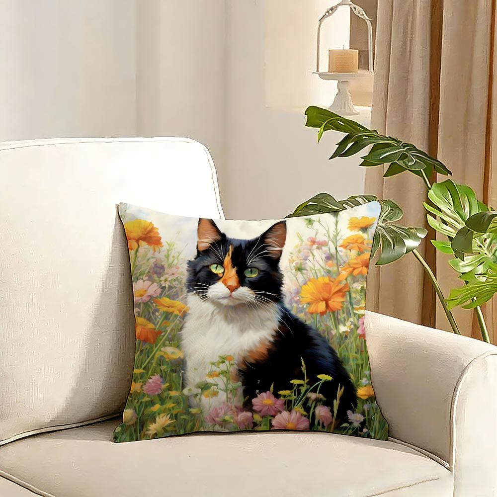 Cute oil painting colorful cat Cushion Cover Reversible Plush Pillow Cover Soft Fluffy Home Decor for Sofa Bedroom