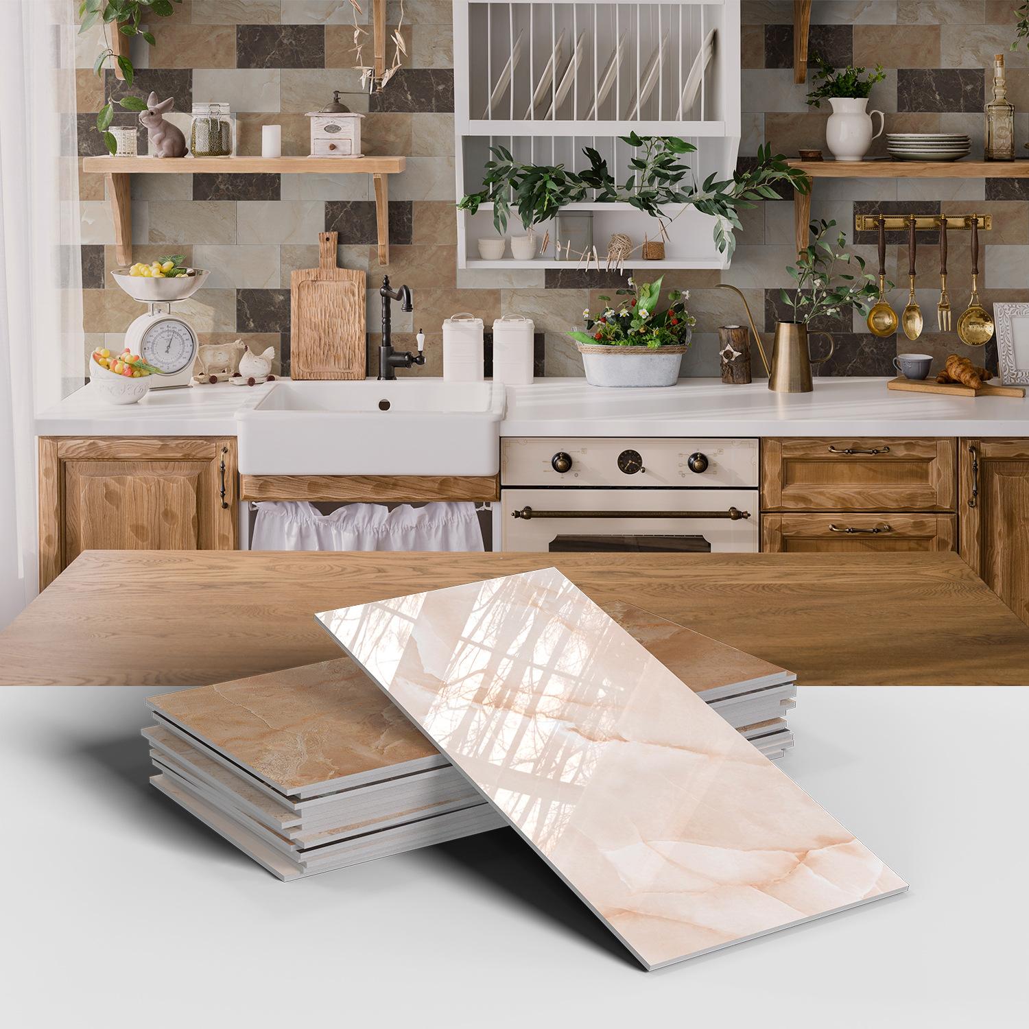 

Marble Tile Wall Sticker Waterproof Self-Adhesive Living Room Kitchen Wall Decoration Pet Thickened Foam Wallpaper 16 pieces