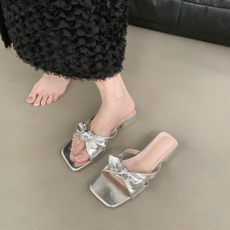 Slippers female summer outer wear fairy thick heel bow sandals with skirt beach shoes