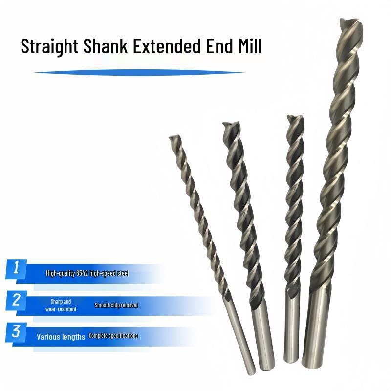 High-Speed Steel Extended Straight Shank Three-Flute End Mill, 2.5-10mm, White Steel