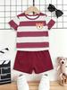 Summer Boys Striped Short Sleeve Shorts 2-Piece Set, Casual Kids Outfit for Home & Outdoor Wear