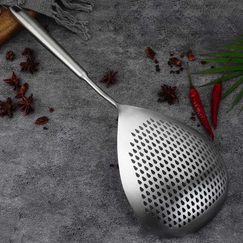 1Pcs Large Durable Stainless Steel Colander Skimmer Spoon Heavy Duty Food Strainer Spoon For Frying & Cooking Kitchen Utensils