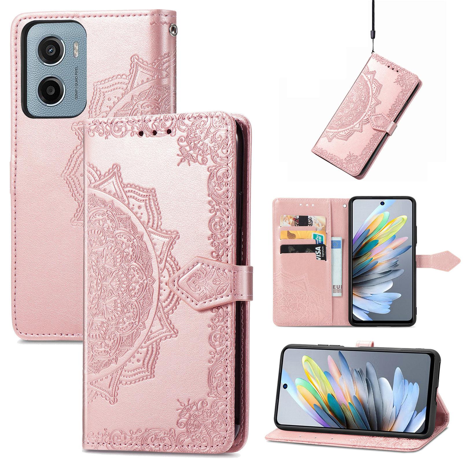 

For Motorola Moto G05 4G Wallet Case Mandala Flower Leather Phone Cover Stand Rose Gold