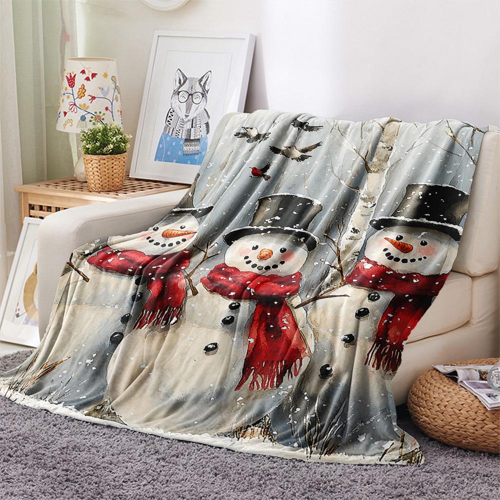 Snowmen Print Flannel Blanket, High Quality Comfortable for All Seasons, Home Decor, Warmth and Comfort, Perfect for Christmas Gifts