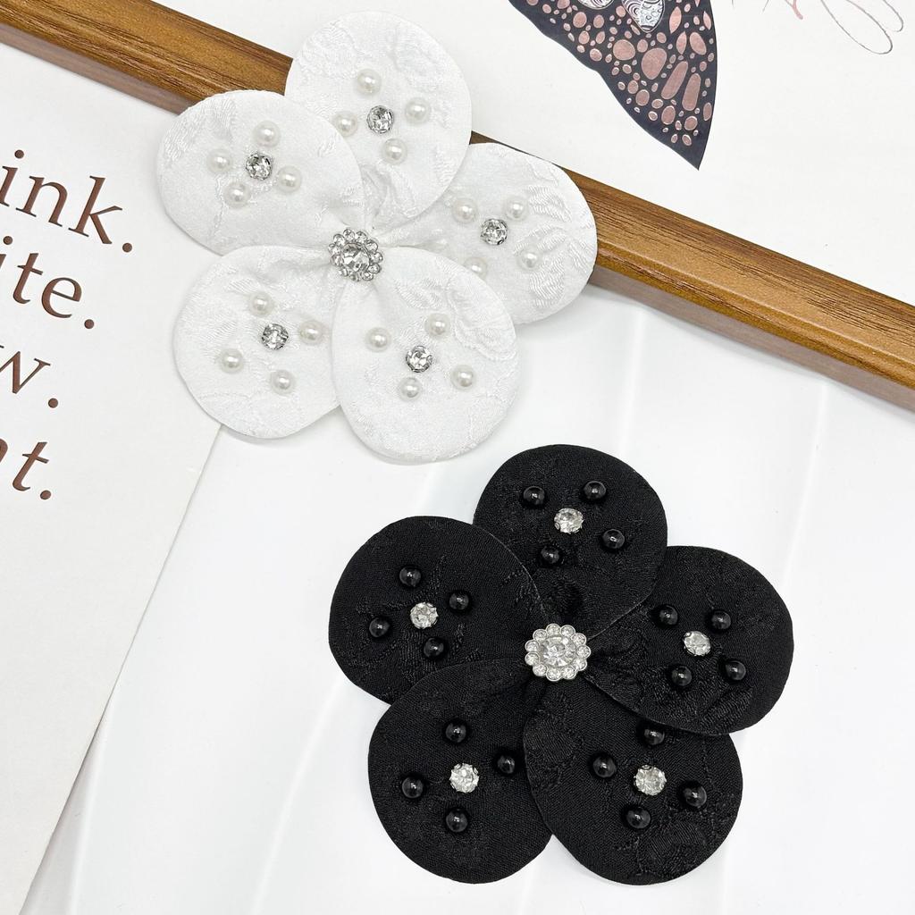 Black And White Two-Color Five-Petaled Flower Bead Cloth Sticker Clothing Corsage Shoes And Hats Headgear Accessories