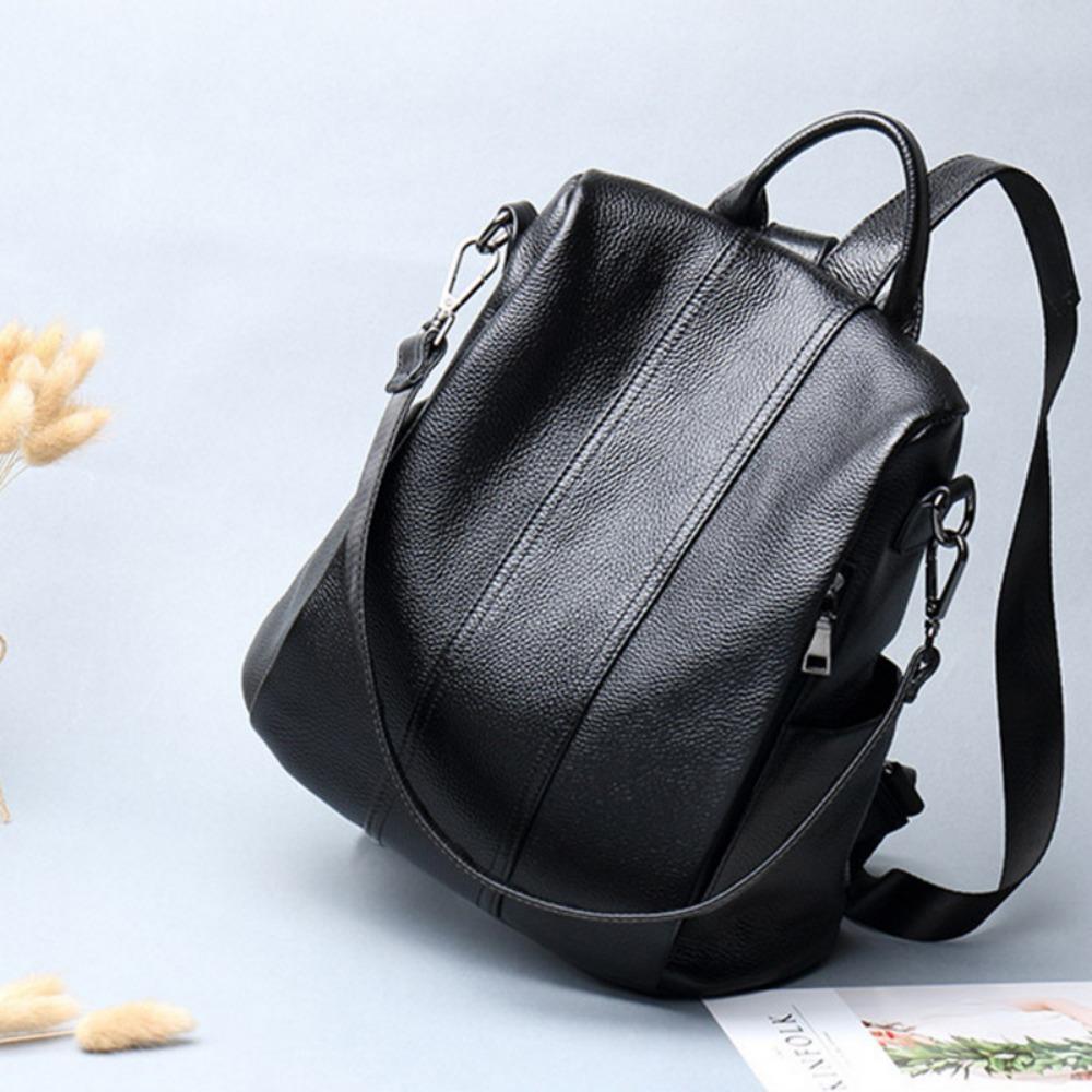 Street Trend Women's Luggage Leather Goods Solid Color Backpack Leather Sewing Line Women's Backpack