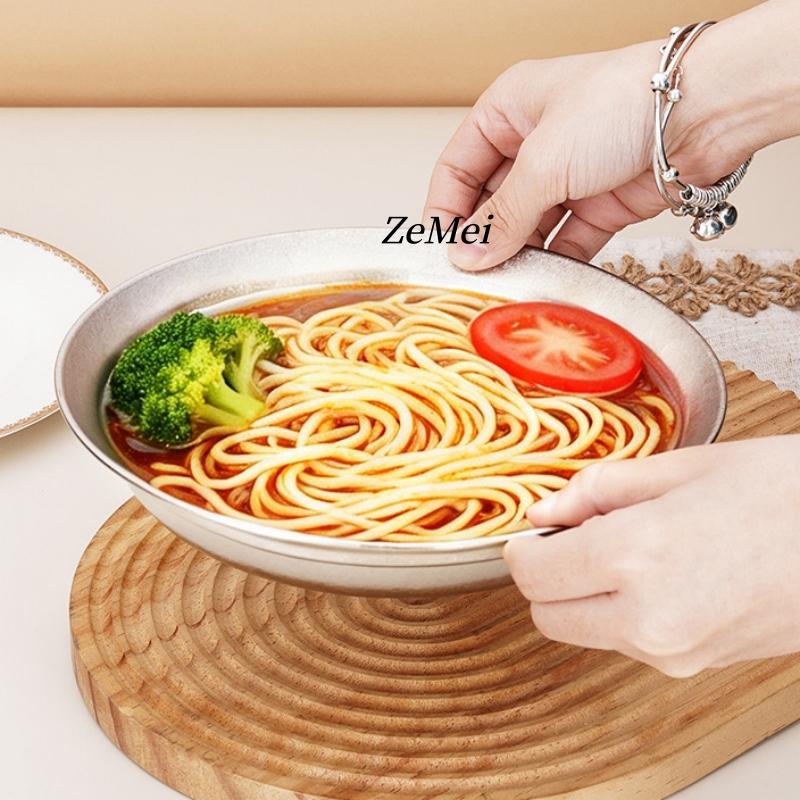 Pure Titanium Circular Dinner Plate,Silver Heat-Resistant Home Fruit Plate 20 cm Dinner Dishes Grill Tray Tableware,Kitchenware