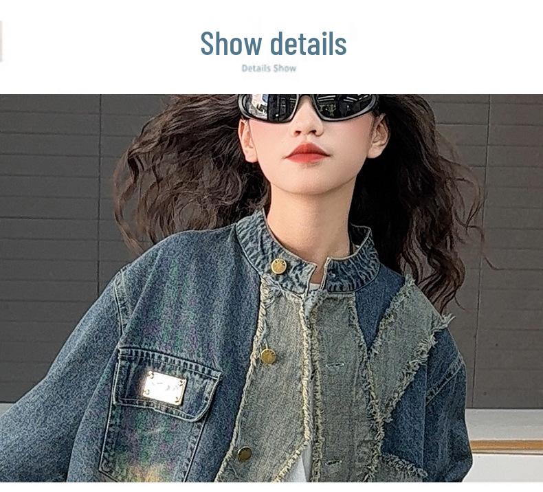 2025 Girls' Autumn Streetwear Outfit: Distressed Denim Jacket & Scimitar Pants Set
