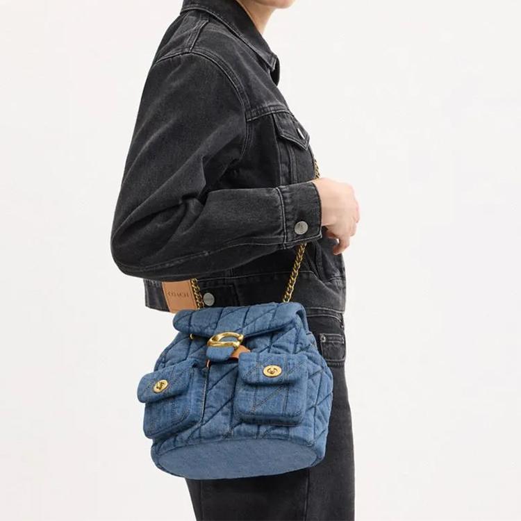 Coach Sac à dos en tissu Tabby 22 à cordon de serrage Petit sac à dos pour femme Indigo CZ747-B4IN