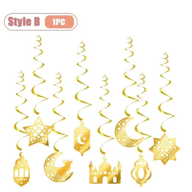 1-10 Stück Festival Feier Gold und Schwarz Ramadan Hängendes Banner Papierlaternen Halbmond Ornamente für Heimbedarf