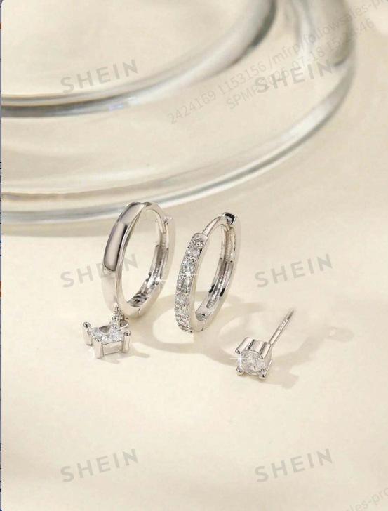 Personality and refinement, handmade inlaid zircon stud earrings, simple and versatile temperament earrings set