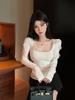 Autumn/Winter Sexy 3D Embroidered Lace U-Neck Slimming Base Layer T-Shirt