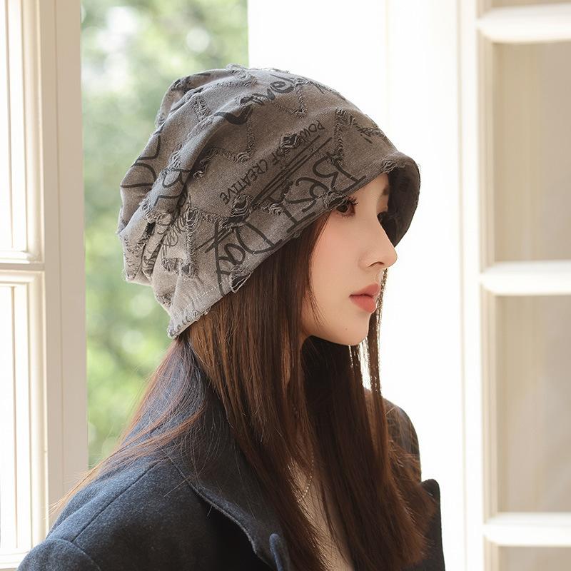 Versatile Autumn and Winter Casual Bag Head Hat Big Head Circumference Showing Face Small Pile of Hat Outdoor Letter Pullover Hat