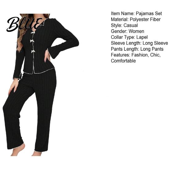 Long-sleeve Pajama Set Women's 2 Piece Long-Sleeve Top with Bow And High-end Sleepwear Long Pants Casual Fall Loungewear Pjs Cozy Nightwear