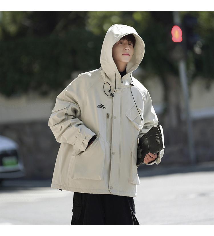 Men's Plus Size Waterproof Multi-Pocket Ski Jacket with Cotton Padding for Winter Warmth 
