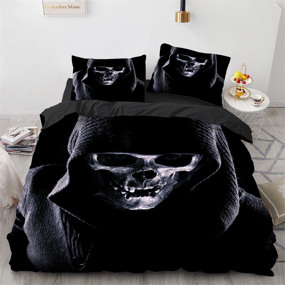 Ložní souprava s lebkami 3D potisk Vzor teroristických lebek Úsměv ducha King Queen Size Pro halloweenskou dekoraci Děti Dospívající Muži Povlak na přikrývku