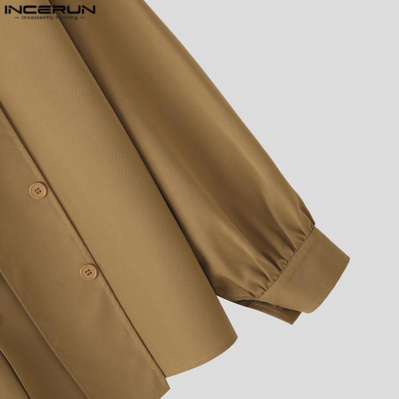 INCERUN Oversized Mens Lapel Neck Long Sleeve Button Down Casual Shirts