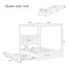 Cama com Dossel Tamanho Queen com Cama Auxiliar e 3 Gavetas de Armazenamento, Cama Plataforma de 4 Postes em Madeira Maciça com Cabeceira, Não Precisa de Box Spring