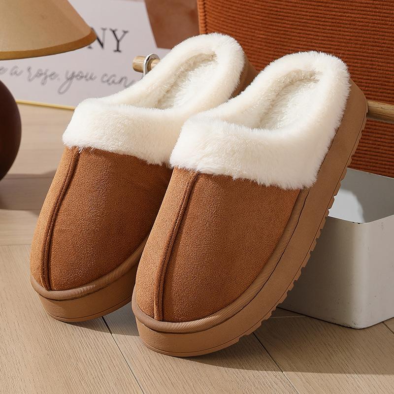 Fashion Crestar Women Plush House Slippers Fashion Faux Fur Collar Non-slip Platform Fuzzy Slides Winter Indoor Warm Fluffy Cotton Shoes
