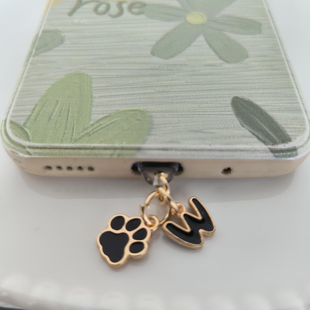 1 Black Cat Paw Animal-shaped Phone Dust Plug with Letters, Suitable for IPhone/Type-C Interface Dust Plugs, DIY Phone Decoration and Protection