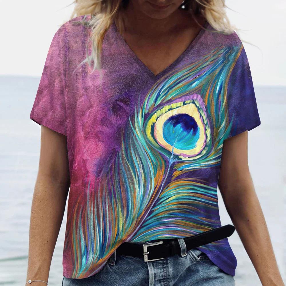 

Casual Loose Simple Top Fashion Printed Short Sleeve V-Neck T-Shirts Women’s 5XL