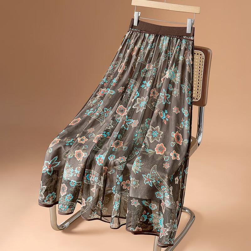 Women's Floral Mesh A-Line Midi Skirt
