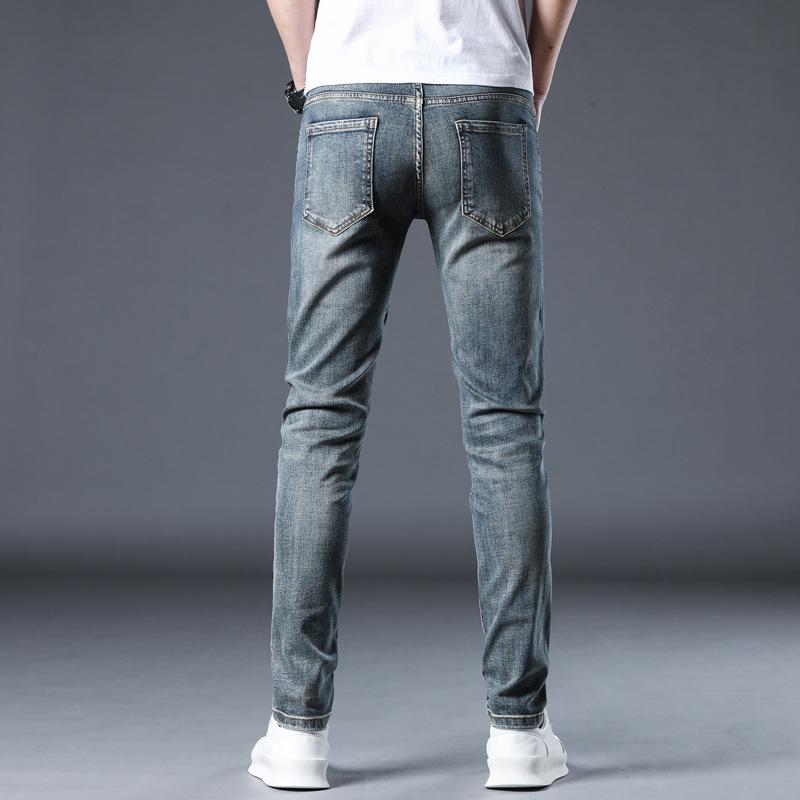 Nowe letnie jeansy, obcisłe, rozciągliwe, długie, casualowe spodnie męskie z dziewięcioma punktami