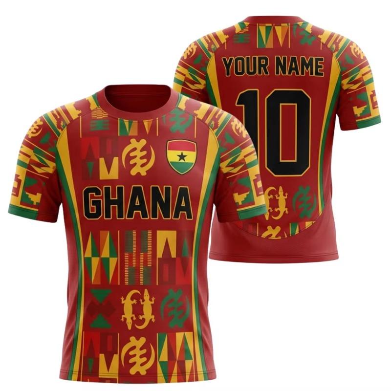 Custom Ghana Football Jersey Shirt Personalized Red Ghana Fan Tee African Pattern Football Top Custom Name Number Sports Gift