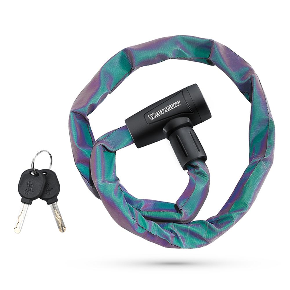 

WEST BIKING YP0705111 Reflective Chain Bike Lock Portable E-Bike Anti Theft Lock with 2 Keys A