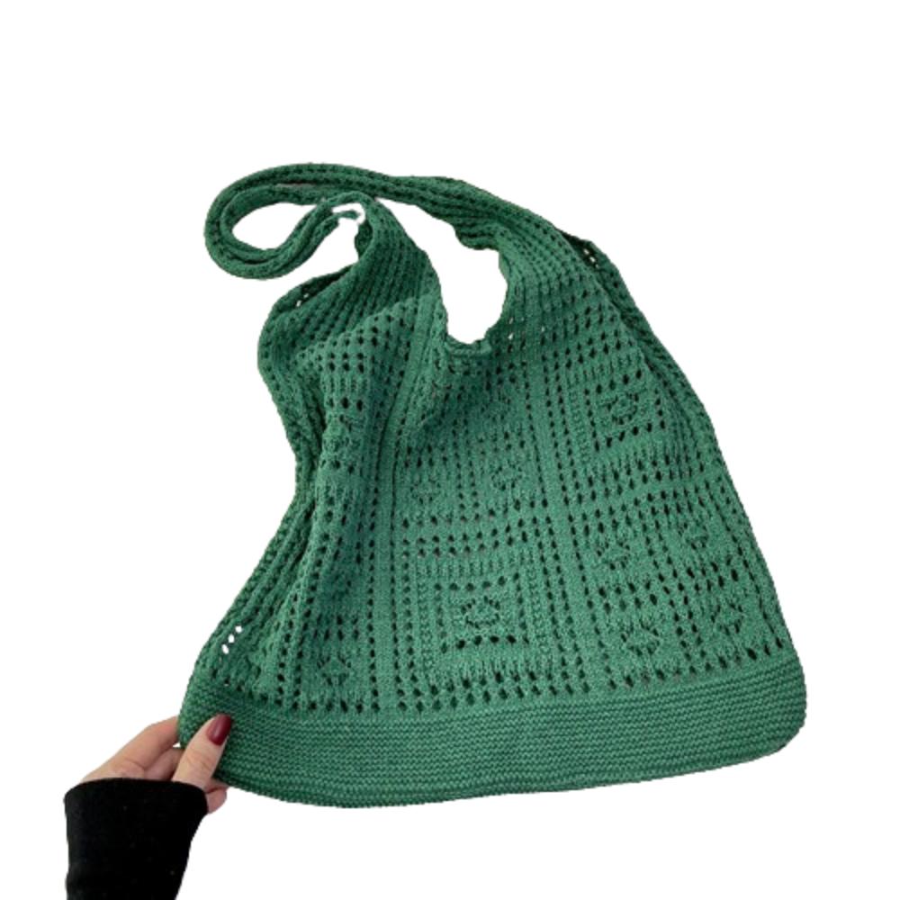 Hollow Crochet Mesh Bag Solid Color Beach Tote Bag Fashion Knitting Shoulder Bag  Ladies