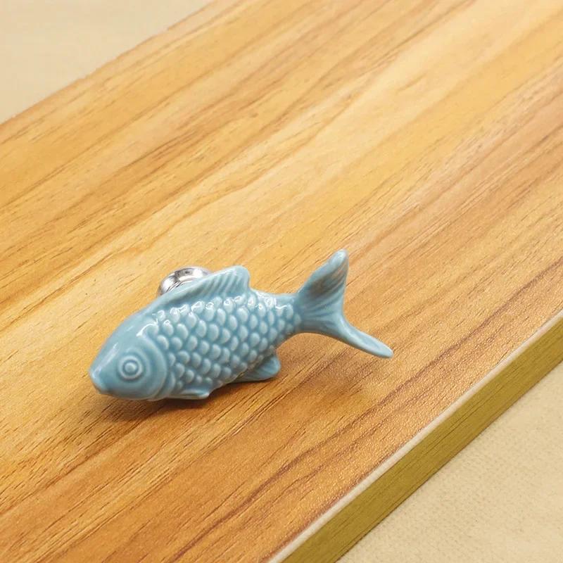 2pcs Ceramic Handle Seven Color Single Hole Handle Grass Fish Wardrobe Cabinet Drawer Shoe Cabinet European-style Hand-in-hand