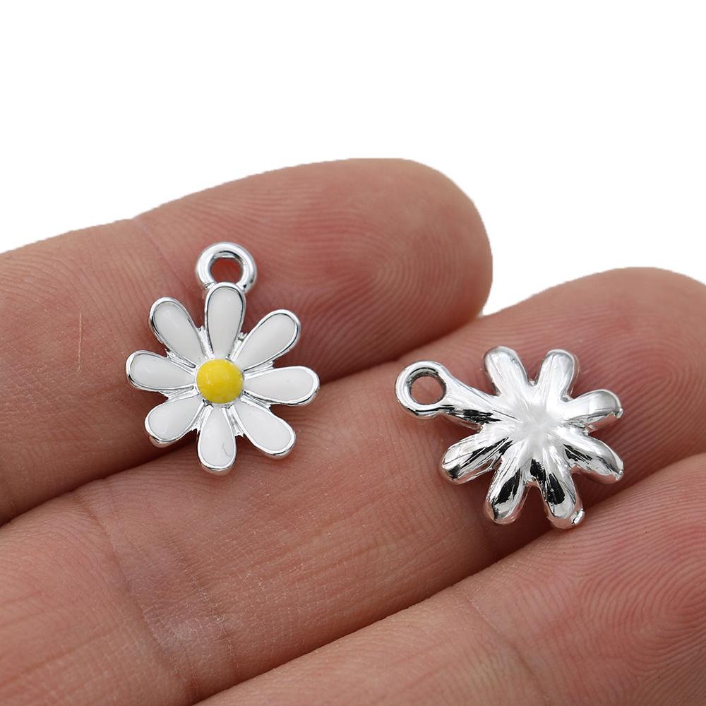 10Pcs Enamel Silver Plated Blue Flower Charm Pendant Jewelry Making Bracelet Necklace Diy Earrings Accessories