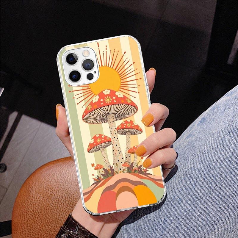 

Boho Hippy Mushroom Sunrise Phone Case For iPhone 13 12 Mini 11 Pro Max XS XR X SE 7 8 Plus 5S 5 6S 6 Gift Print Cover Fundas iPhone 7(8)SE