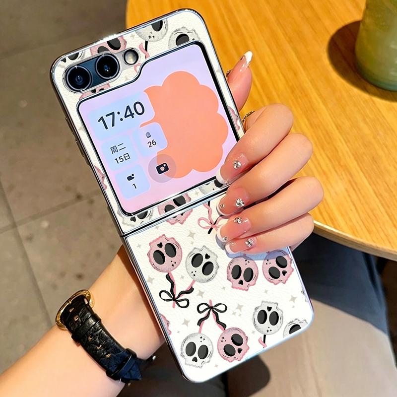 Skull Skeleton Pattern Case For Samsung Galaxy Z FlIP 7 FE 6 5 Plating PC+PU Leather Hybrid Folding Cover For Samsung Z Flip7 Flip6 Flip5