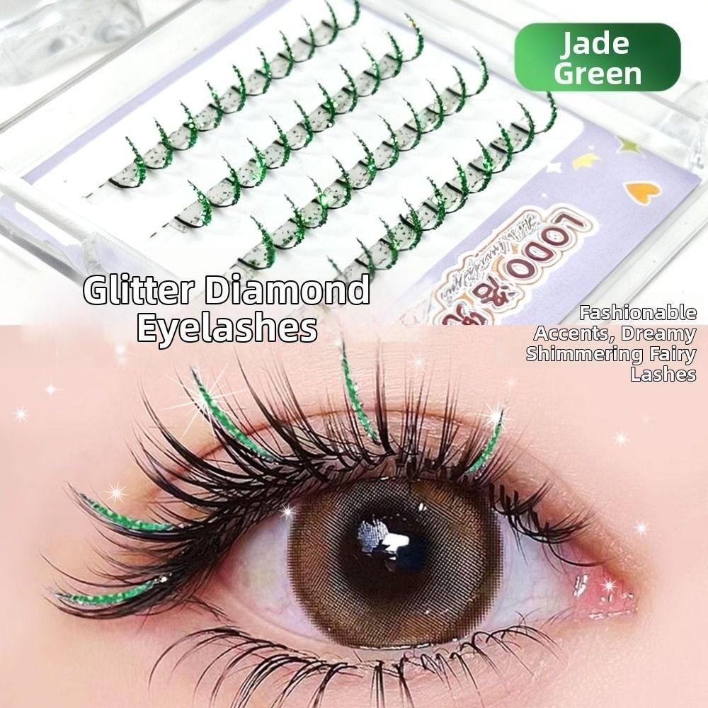 Green Color Shiny Lashes 11-13mm Glitter Eyelash Hot Colorful False Eyelashes  for Cosplay Party