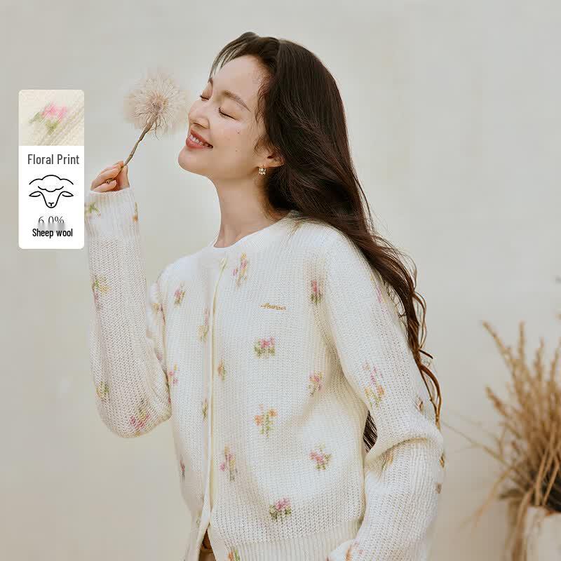 INMAN Women s Floral Embroidered Knit Cardigan L