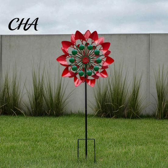 Artistic Yard Decorations for Home Flower Wind Spinner, 29.5" Metal Spinner with Stake, Outdoor Rust Decorative Stakes Patio Resistant Windmill,