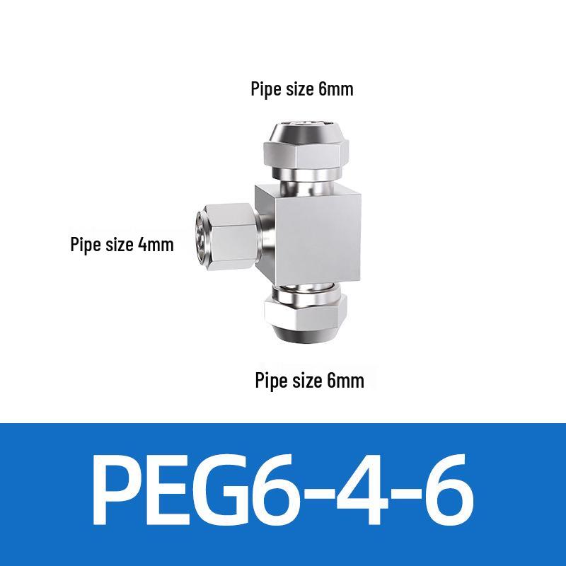 Trachea Quick-Connect T-Nozzle Adapter for Air Pumps and Compressors, with PE Pneumatic Lock Nut, Reducer, and PEG4 6/8mm Compatibility.