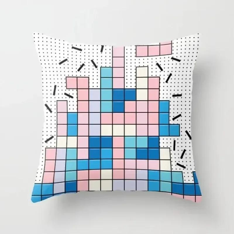 40/45/50 Mint Pink Throw Pillow Case Memphis Inspired Pattern Check Cushion Covers Home Sofa Chair Decorative Pillowcases