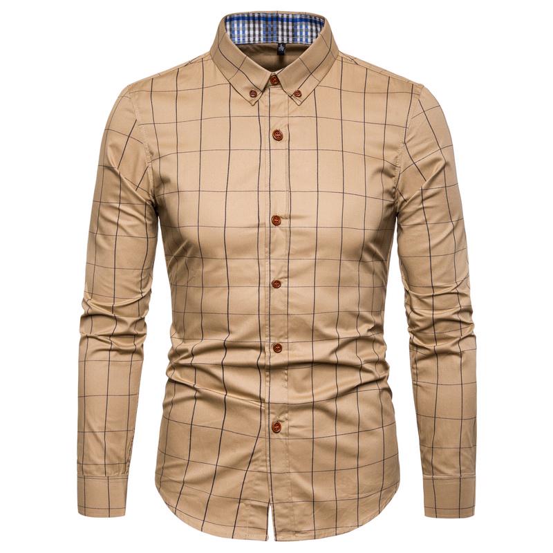 Camicia di Cotone da Uomo Moda a Quadri Camicie a Maniche Lunghe Uomo Casual Business Slim Fit Camicia da Ufficio