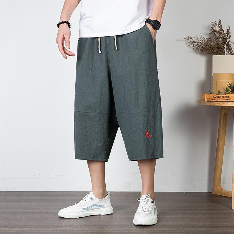Men'S Linen Shorts Solid Color Loose Straight-Leg Beach Pants Cotton-Linen Plus SizeTrousers