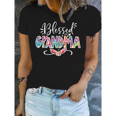 Damen Großmutter Buchstabendruck T-Shirt Rundhals Kurzarm Lässig Alltags-Oberteil