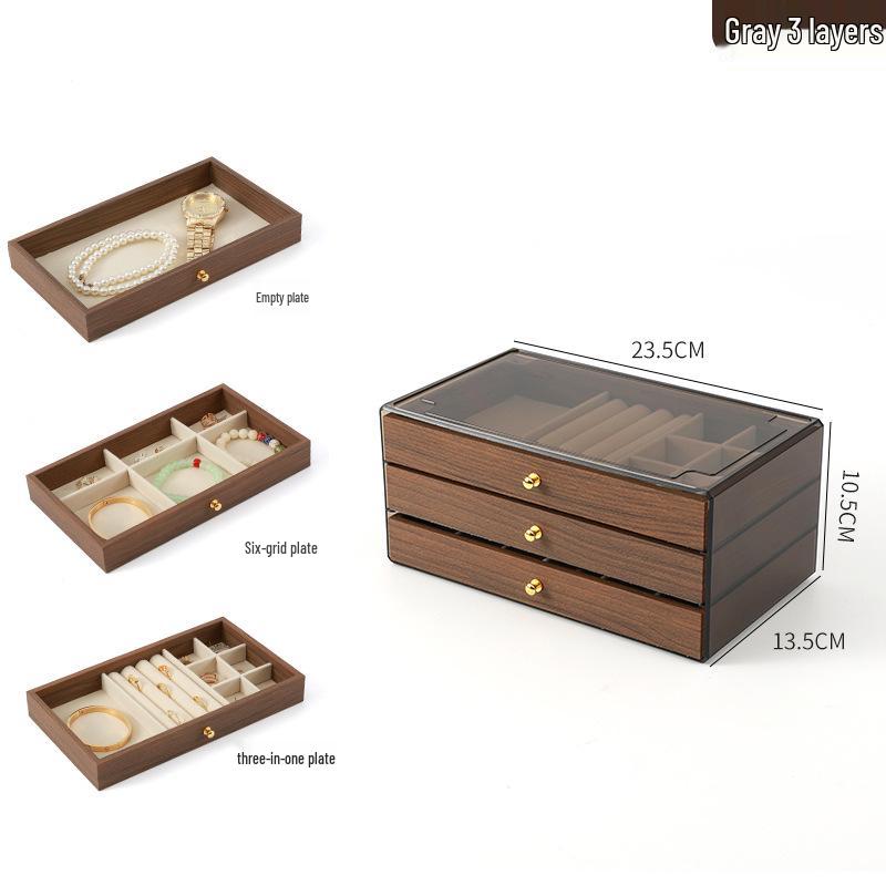 Elegantní vícevrstvá dřevěná šperkovnice s velkou kapacitou na náhrdelníky, náramky a prsteny