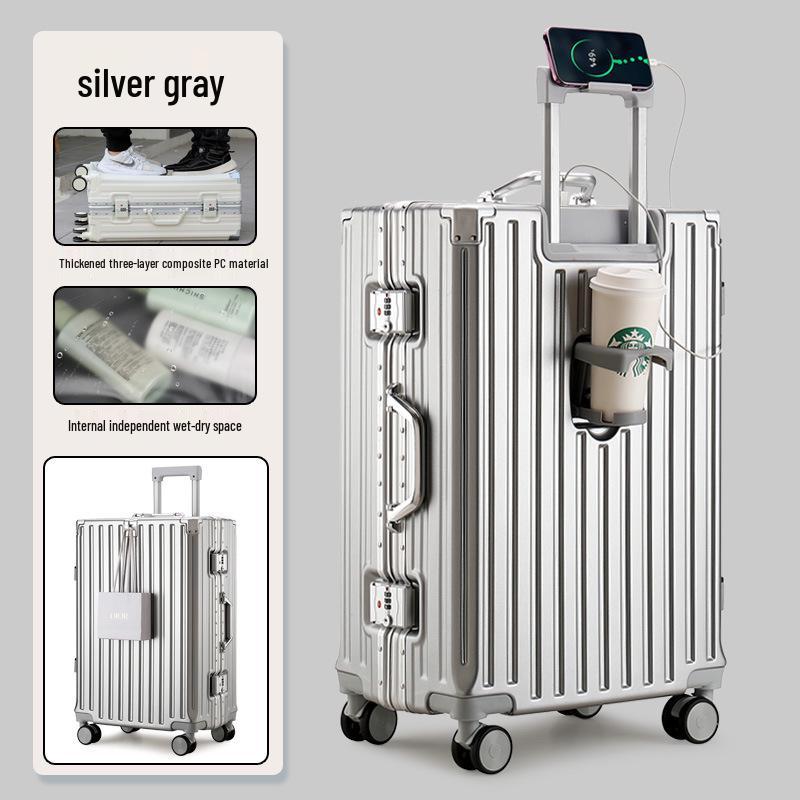 Durable Universal Wheel Leather Trolley Suitcase: Multipurpose Carry-On for Men and Women