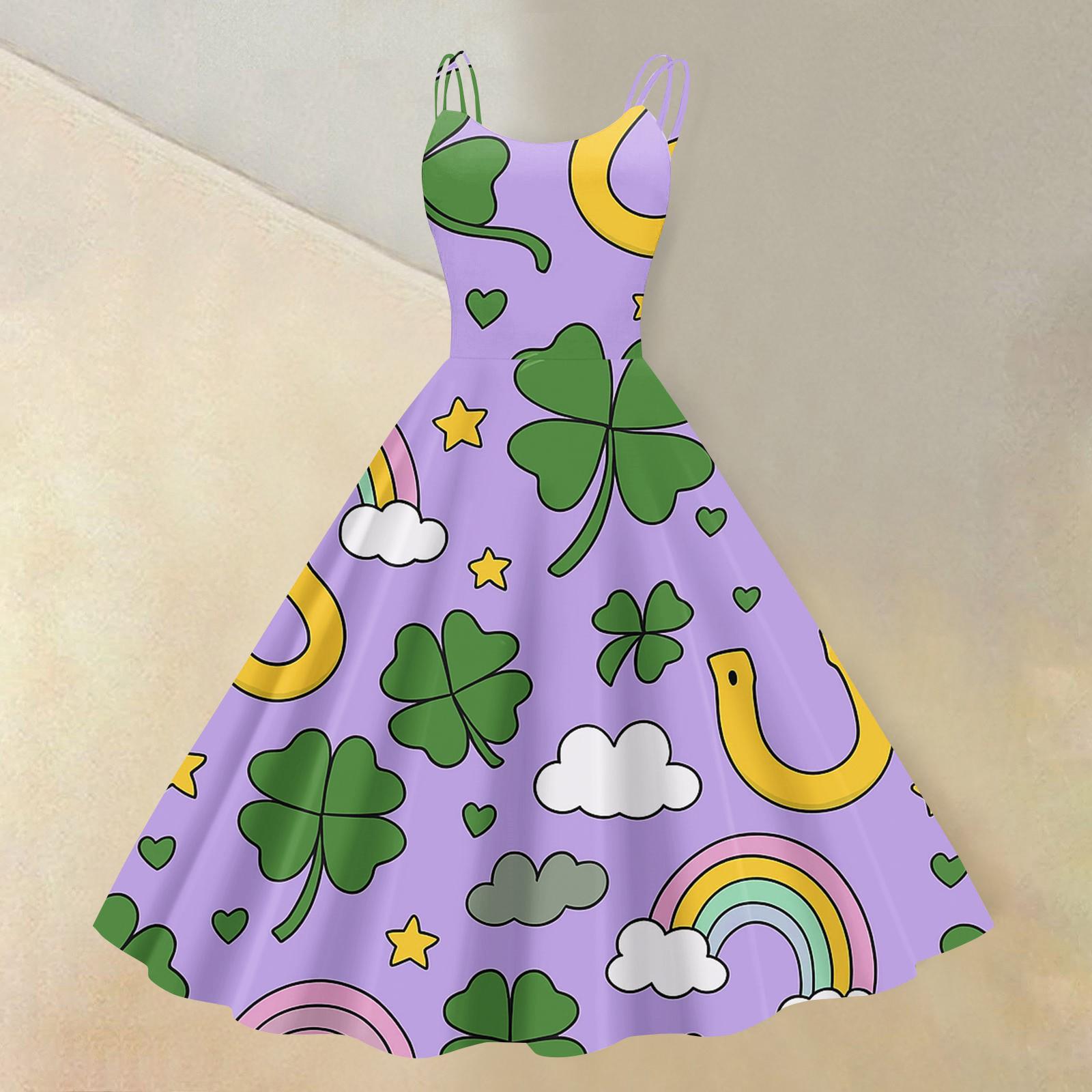 

Women s St. Patrick s Day Print Sexy Off-Shoulder Punk Retro Dress S