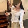 Women's Lace-Up Square Neck Slimming Crop T-Shirt for Autumn/Winter 2025